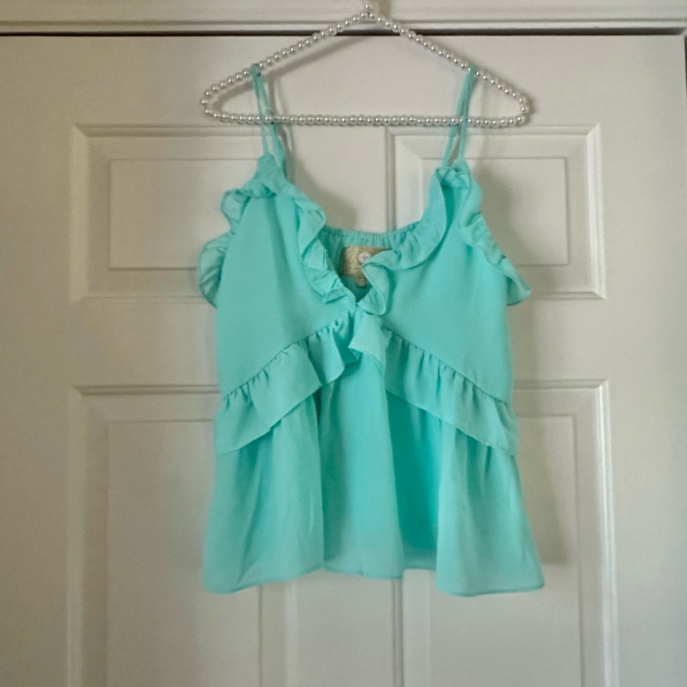 Lauren James Aqua Ruffle Sleeveless Blouse